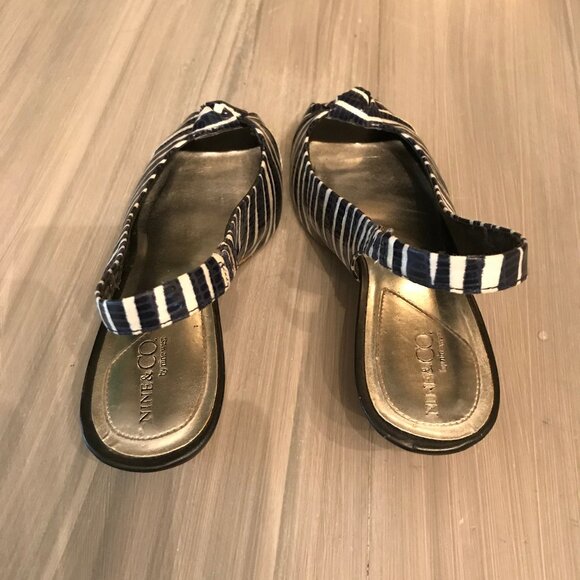 Nine West Ladies Dark Blue And White Striped Shoes Size 8 - Picture 2 of 5
